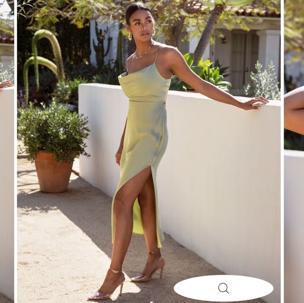 Satin Cowl Neck Maxi Dress- sage size M nwt